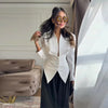 Women's Elegant Waist Cinching Blazer White V-neck Single Bresated Buttons Slim Suit Street Outwear