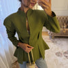 Women's Elegant Waist Cinching Blazer White V-neck Single Bresated Buttons Slim Suit Street Outwear