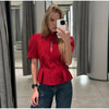 Women's Waist-Cinched Blazer with Hollow-Out Detail and Short Sleeves