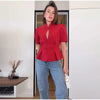 Women's Waist-Cinched Blazer with Hollow-Out Detail and Short Sleeves