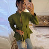 Women's Waist-Cinched Blazer with Hollow-Out Detail and Short Sleeves