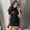 Women's Waist-Cinched Blazer with Hollow-Out Detail and Short Sleeves