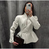 Women's Waist-Cinched Blazer with Hollow-Out Detail and Short Sleeves