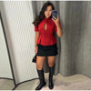 Women's Waist-Cinched Blazer with Hollow-Out Detail and Short Sleeves