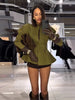 Women's Waist-Cinched Blazer with Hollow-Out Detail and Short Sleeves