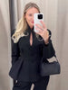 Women's Waist-Cinched Blazer with Hollow-Out Detail and Short Sleeves