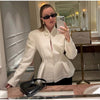 Women's Waist-Cinched Blazer with Hollow-Out Detail and Short Sleeves