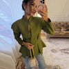 Women's Waist-Cinched Blazer with Hollow-Out Detail and Short Sleeves