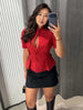 Women's Waist-Cinched Blazer with Hollow-Out Detail and Short Sleeves