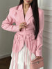 Women's Pink Stripe Blazer with Fringe Trim and Long Sleeves