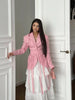 Women's Pink Stripe Blazer with Fringe Trim and Long Sleeves