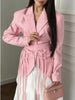 Women's Pink Stripe Blazer with Fringe Trim and Long Sleeves