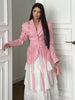 Women's Pink Stripe Blazer with Fringe Trim and Long Sleeves