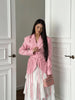 Women's Pink Stripe Blazer with Fringe Trim and Long Sleeves