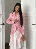 Women's Pink Stripe Blazer with Fringe Trim and Long Sleeves
