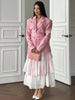 Women's Pink Stripe Blazer with Fringe Trim and Long Sleeves