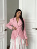 Women's Pink Stripe Blazer with Fringe Trim and Long Sleeves
