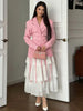 Women's Pink Stripe Blazer with Fringe Trim and Long Sleeves