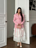 Women's Pink Stripe Blazer with Fringe Trim and Long Sleeves