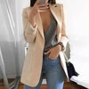 Women's Slim-Fit Long-Sleeve Blazer with Front Pockets in Khaki Gray or Black