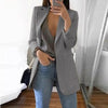 Women's Slim-Fit Long-Sleeve Blazer with Front Pockets in Khaki Gray or Black