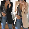 Women's Slim-Fit Long-Sleeve Blazer with Front Pockets in Khaki Gray or Black