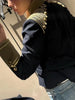 Women's Cropped Military-Style Blazer with Cord Braid Trim and Gold Buttons