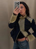 Women's Cropped Military-Style Blazer with Cord Braid Trim and Gold Buttons