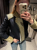 Women's Cropped Military-Style Blazer with Cord Braid Trim and Gold Buttons