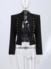 Women's Cropped Military-Style Blazer with Cord Braid Trim and Gold Buttons