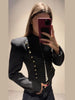 Women's Cropped Military-Style Blazer with Cord Braid Trim and Gold Buttons