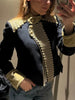 Women's Cropped Military-Style Blazer with Cord Braid Trim and Gold Buttons