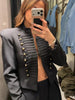 Women's Cropped Military-Style Blazer with Cord Braid Trim and Gold Buttons