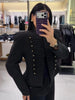 Women's Cropped Military-Style Blazer with Cord Braid Trim and Gold Buttons