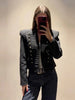 Women's Cropped Military-Style Blazer with Cord Braid Trim and Gold Buttons