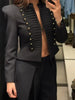 Women's Cropped Military-Style Blazer with Cord Braid Trim and Gold Buttons
