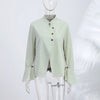 Women's Asymmetrical Blazer with Side Buttons and Ruffle Detail
