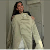 Women's Asymmetrical Blazer with Side Buttons and Ruffle Detail