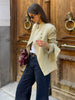 Women's Asymmetrical Blazer with Side Buttons and Ruffle Detail