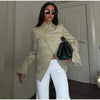 Women's Asymmetrical Blazer with Side Buttons and Ruffle Detail