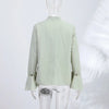 Women's Asymmetrical Blazer with Side Buttons and Ruffle Detail