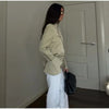 Women's Asymmetrical Blazer with Side Buttons and Ruffle Detail