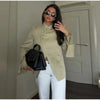 Women's Asymmetrical Blazer with Side Buttons and Ruffle Detail