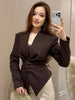 Women's V-Neck Blazer with a Pleated Waist and Lace-Up Detail in Multiple Colors