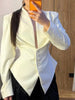 Women's V-Neck Blazer with a Pleated Waist and Lace-Up Detail in Multiple Colors