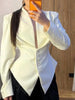 Women's V-Neck Blazer with a Pleated Waist and Lace-Up Detail in Multiple Colors