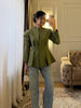 Women's V-Neck Blazer with a Pleated Waist and Lace-Up Detail in Multiple Colors