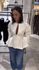 Women's V-Neck Blazer with a Pleated Waist and Lace-Up Detail in Multiple Colors