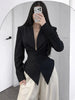 Women's V-Neck Blazer with a Pleated Waist and Lace-Up Detail in Multiple Colors