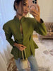 Women's V-Neck Blazer with a Pleated Waist and Lace-Up Detail in Multiple Colors